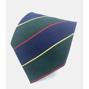 Vtg Huntington 100% Repp Silk Men's Tie Navy Green Striped ~ Made in USA ~ 56" L